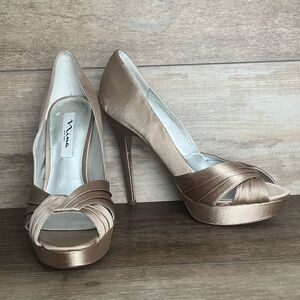 Nina New York Peep-Toe Stiletto Heels Champagne Satin